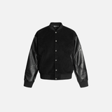 Streetwear Stylish Patchwork Black Leather Varsity Jacket