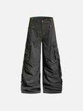 Streetwear Pleated Design Wide Leg Denim Jeans