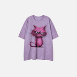 Women Graphic Cat Print Hip Hop Polyester T-Shirt