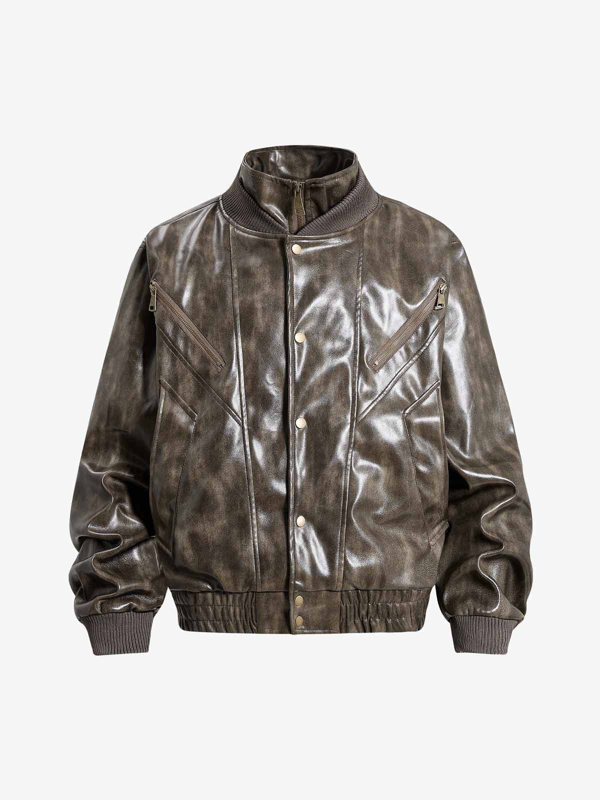 Structured Biker Leather Jacket; Coffee / S, Coffee / M, Coffee / L, Coffee / XL