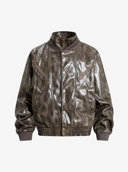 Structured Biker Leather Jacket; Coffee / S, Coffee / M, Coffee / L, Coffee / XL
