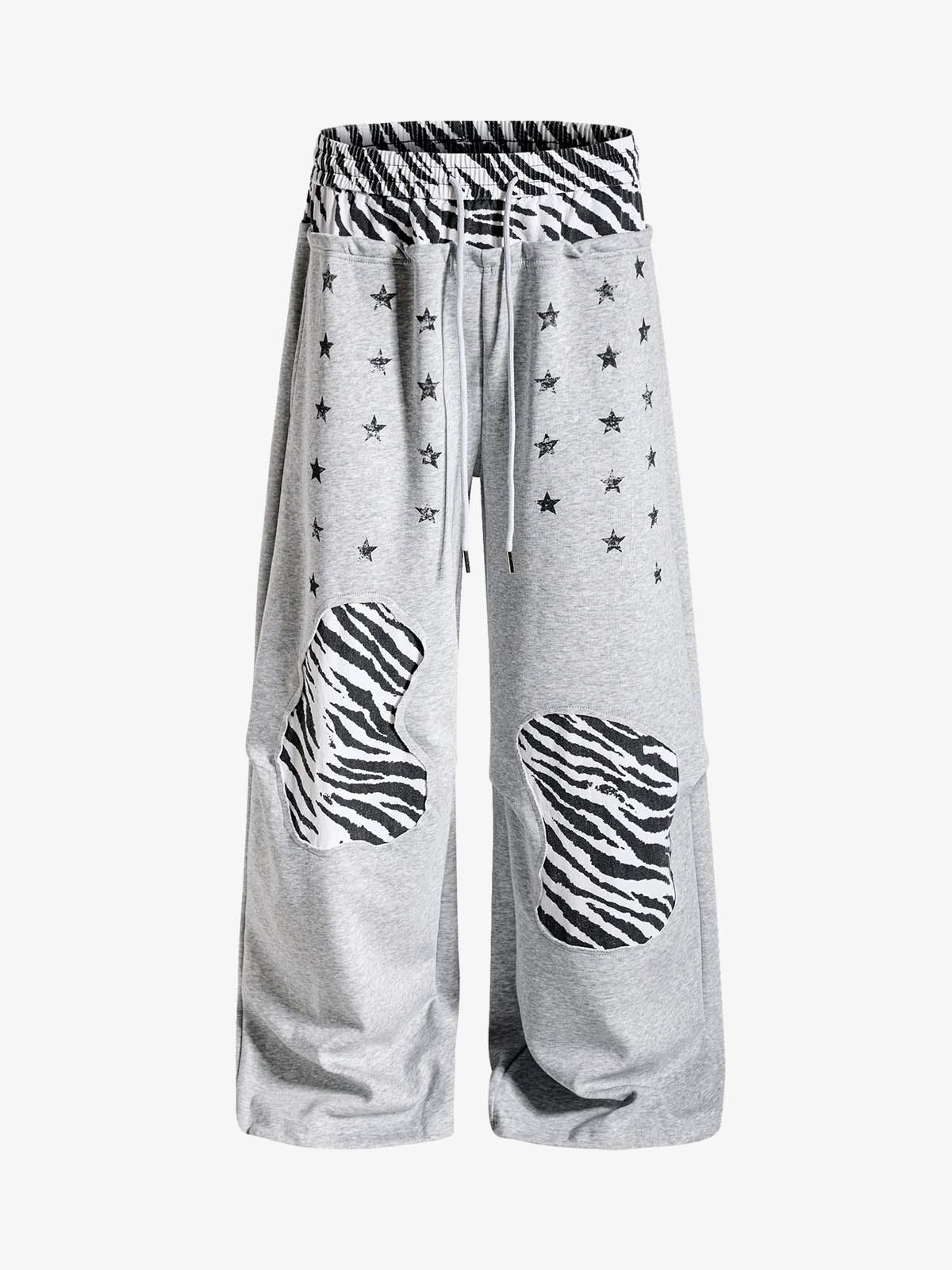 Zebra Patch Star Graphic Wide-Leg Sweatpants; Flower Ash / S, Flower Ash / M, Flower Ash / L, Flower Ash / XL