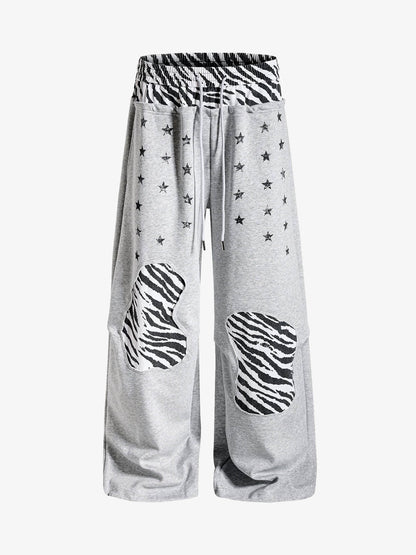 Zebra Patch Star Graphic Wide-Leg Sweatpants; Flower Ash / S, Flower Ash / M, Flower Ash / L, Flower Ash / XL