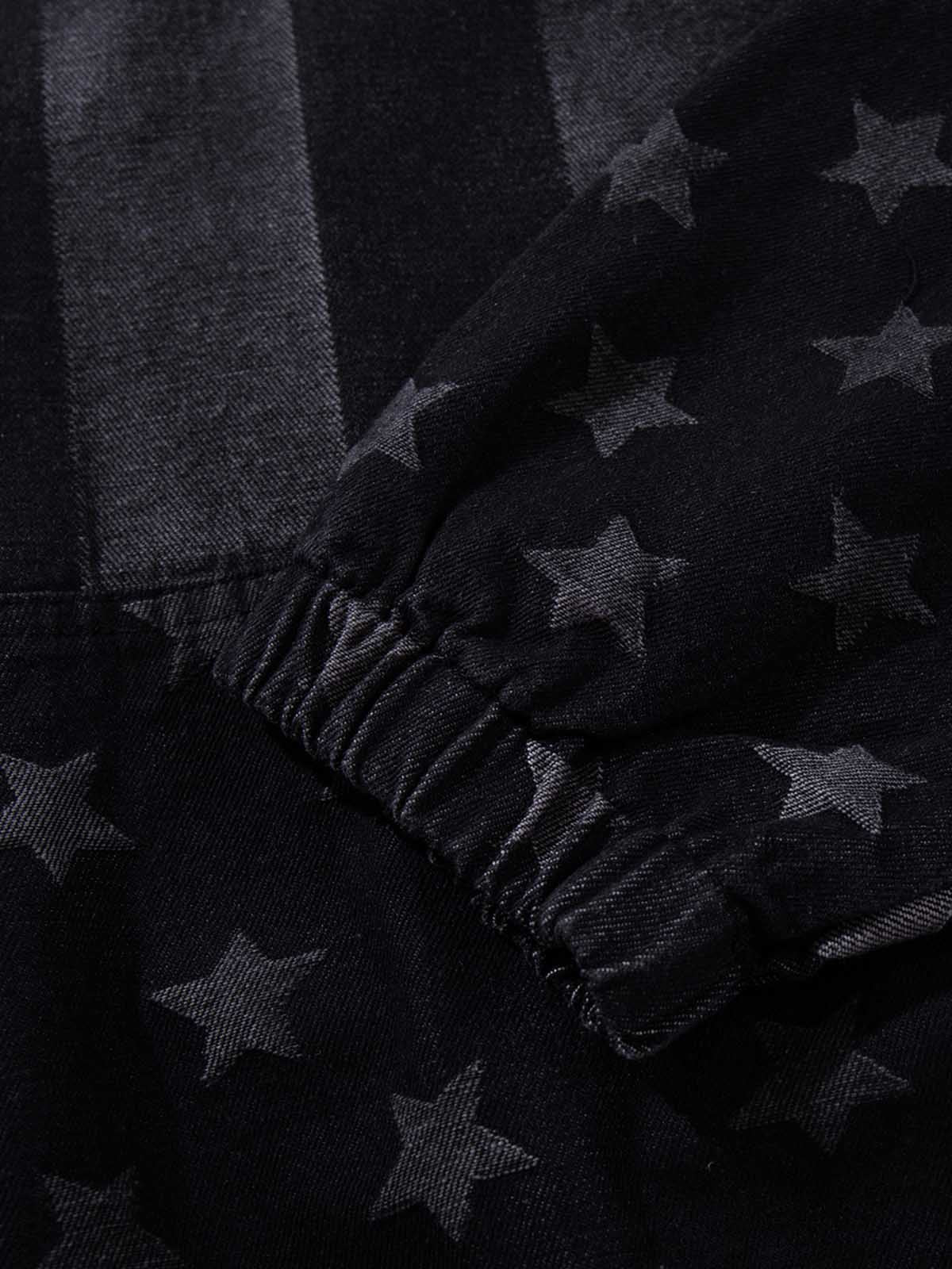Distressed Star Print Denim Boxy American Vintage Hoodie; Black / M, Black / L, Black / XL