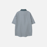 Y2K Plaid Cat Embroidery Casual Short Sleeve Shirt