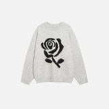 Rose Graphic Oversized Casual Knitwear Sweater