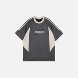 Retro Embroidered Suede Patchwork Racing T-Shirt
