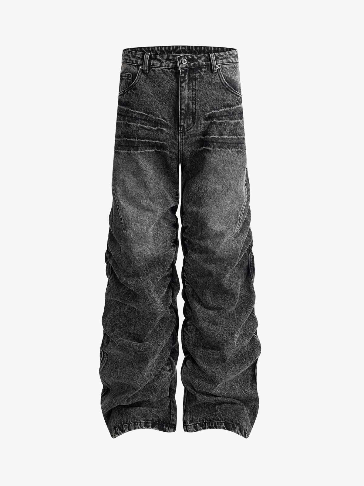 Y2K Faded Stacked Denim Jeans; Black / S, Black / M, Black / L, Black / XL