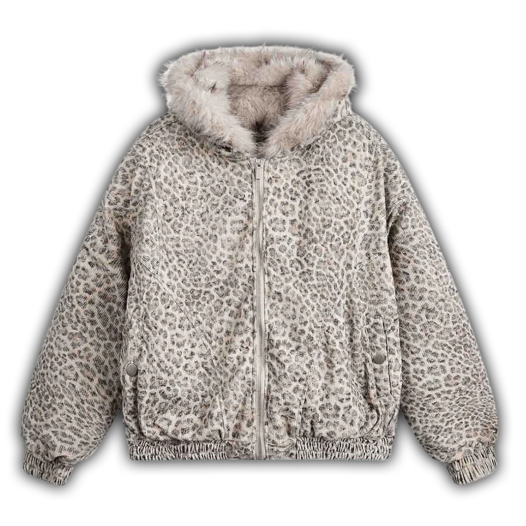 Leopard Fur Collar Bomber