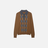 Effortless Argyle Plaid Knitted Polo Sweater