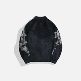Black Jacquard Faux Fur Zipper Knit Cardigan