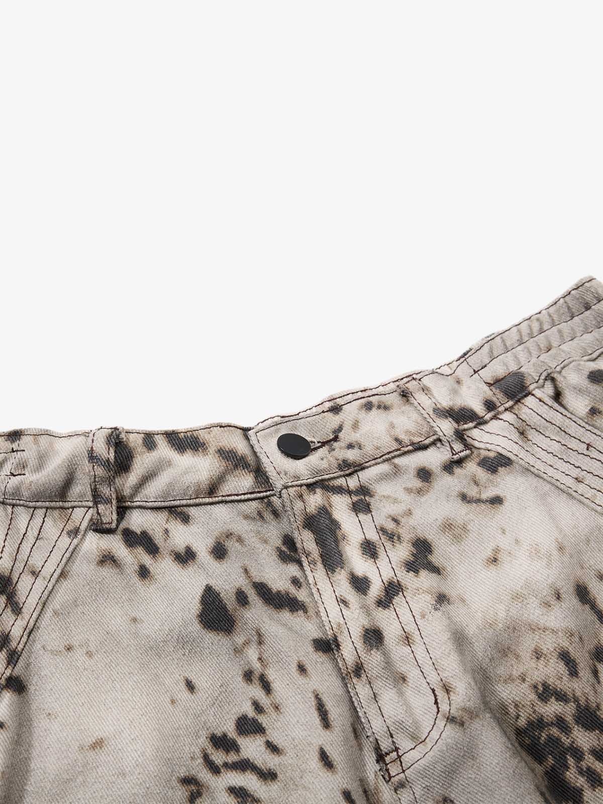 Leopard Patchwork Workwear Jeans; Apricot / S, Apricot / M, Apricot / L, Apricot / XL, Apricot / 2XL