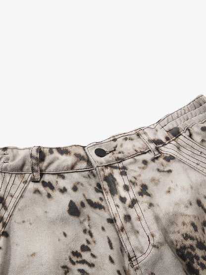 Leopard Patchwork Workwear Jeans; Apricot / S, Apricot / M, Apricot / L, Apricot / XL, Apricot / 2XL