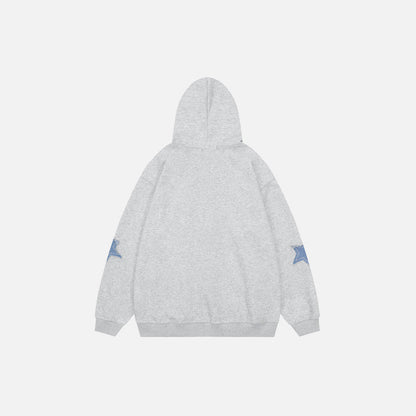 back view of the gray Star Patches Cotton Zip-up Hoodie in a gray background