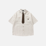 Elevated Japanese Style With Tie Loose Short Sleeve Shirt