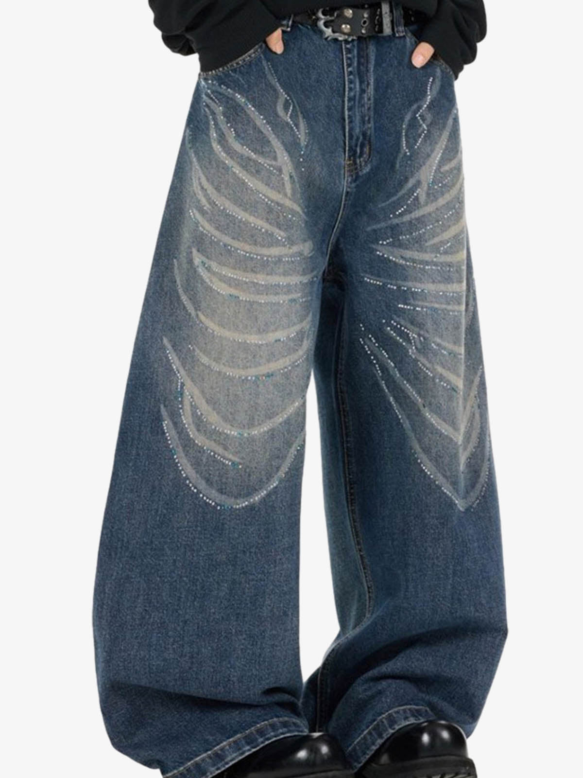 All-Over Rhinestone Embellished Jeans; Blue / S, Blue / M, Blue / L, Blue / XL, Blue / 2XL