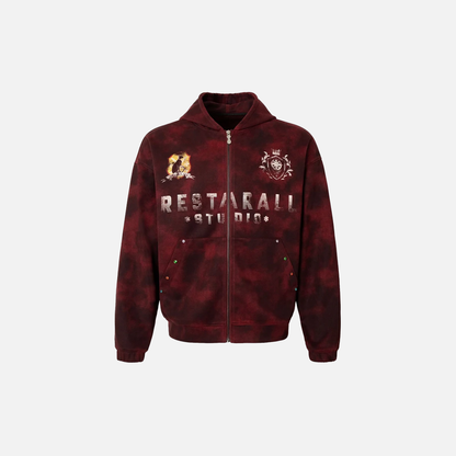 Y2K Spring Breathable Red Zip Up Hooded Sweatshirt
