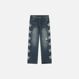 Ripped Side Stars Denim Pants