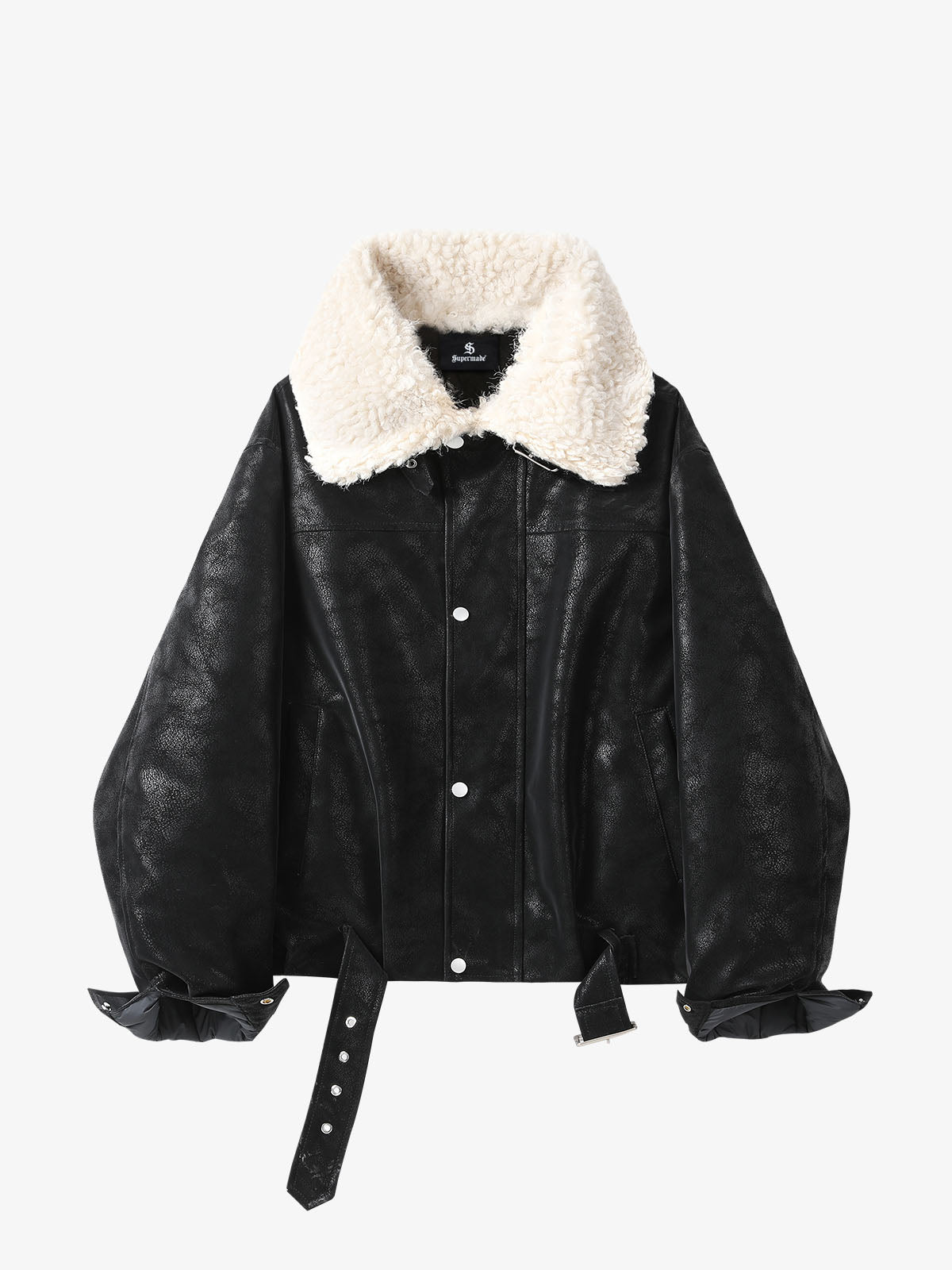 Faux Shearling PU Leather Padded Jacket; Black / M, Black / L, Black / XL, Black / 2XL
