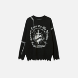Gothing Vintage Heart Cross Torn Knitted Sweater