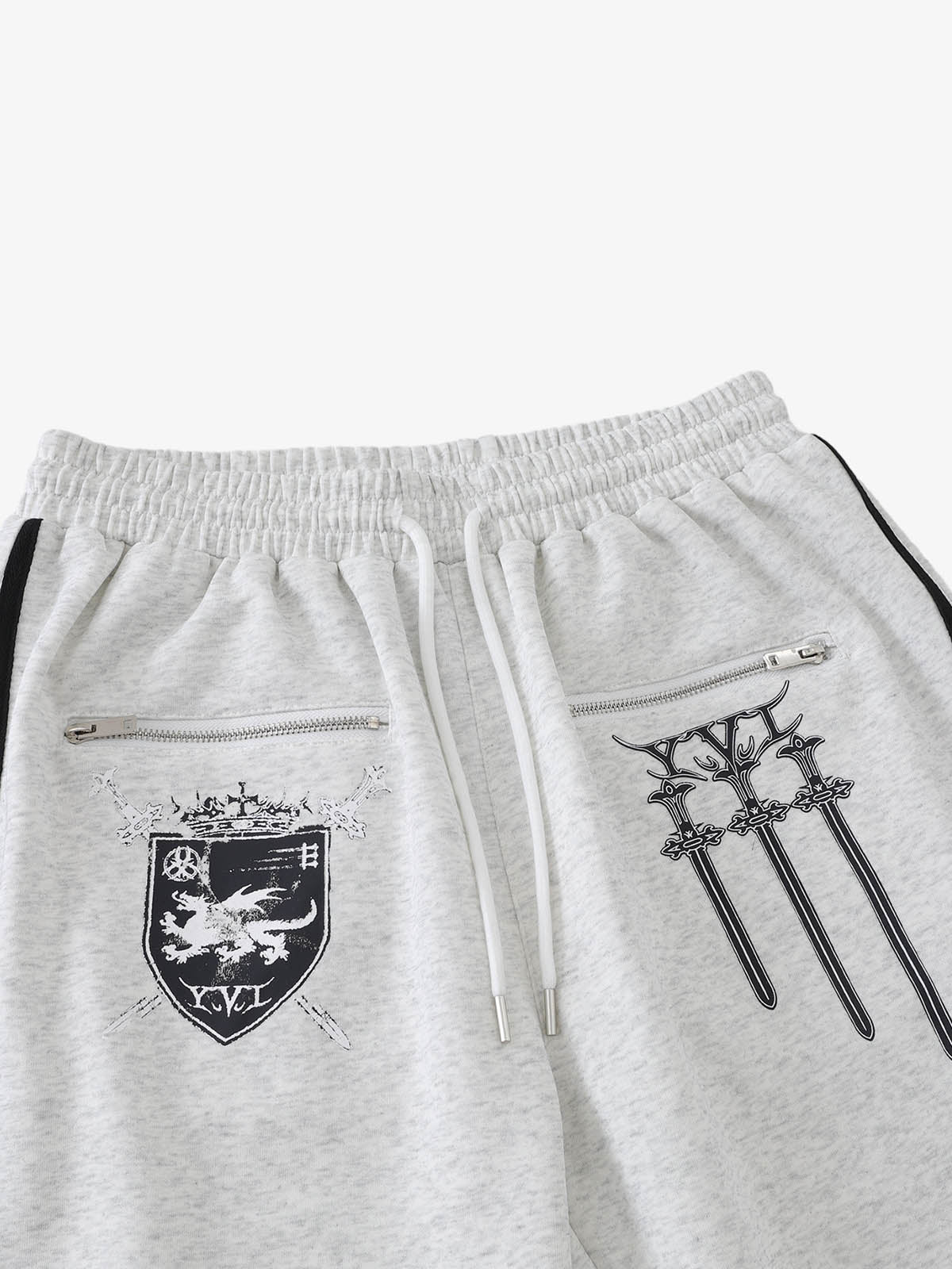 Crest & Sword Graphic Side Stripe Sweatpants; Flower Ash / L, Flower Ash / XL, Flower Ash / 2XL