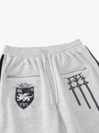 Crest & Sword Graphic Side Stripe Sweatpants; Flower Ash / L, Flower Ash / XL, Flower Ash / 2XL