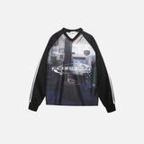Vintage American Style Print V-Neck Sweatshirt