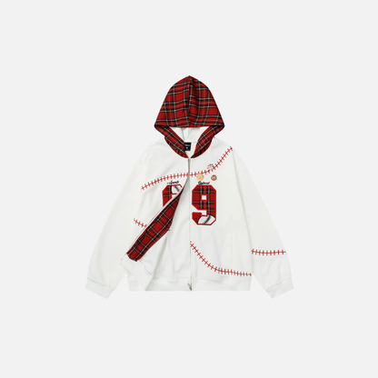 Y2K Insulated Zip Up Plaid Patchwork Sweatshirt