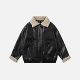 Winter Thick Warm Stand Furry Collar Leather Jacket