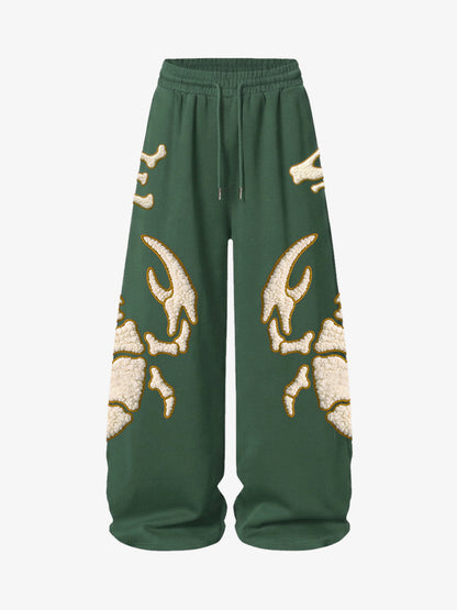 Scorpion Skeleton Terry Embroidered Wide-Leg Sweatpants; Green / S, Green / M, Green / L, Green / XL, Green / 2XL