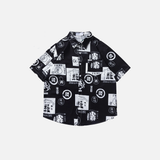 Japanese Style Printed Button Up Short Sleeve Shirt