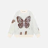 Butterfly Jacquard Design Crewneck Casual Sweater