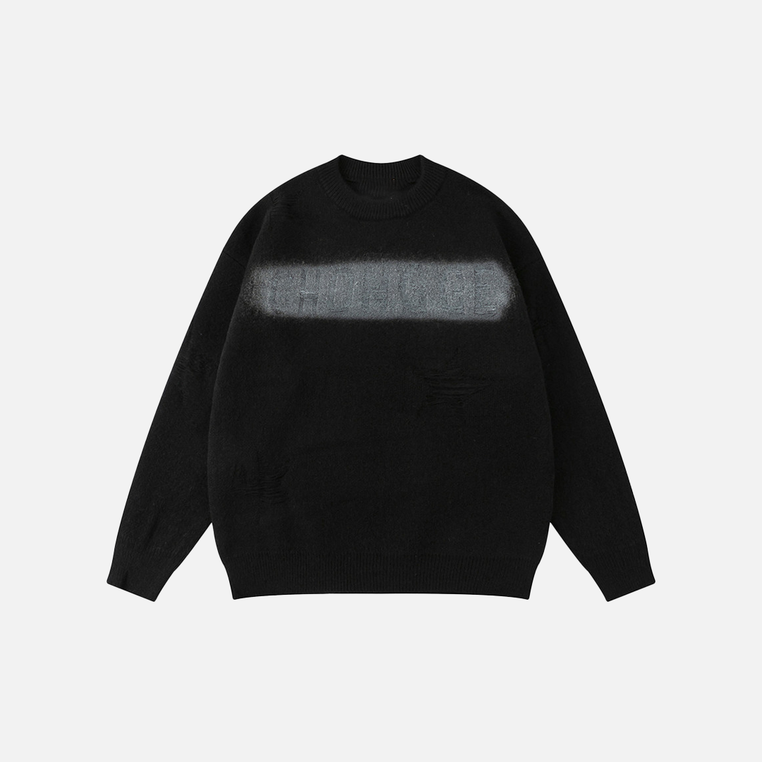 American Style Spray Painted Round Neck Sweater