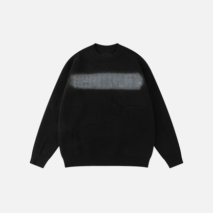 American Style Spray Painted Round Neck Sweater