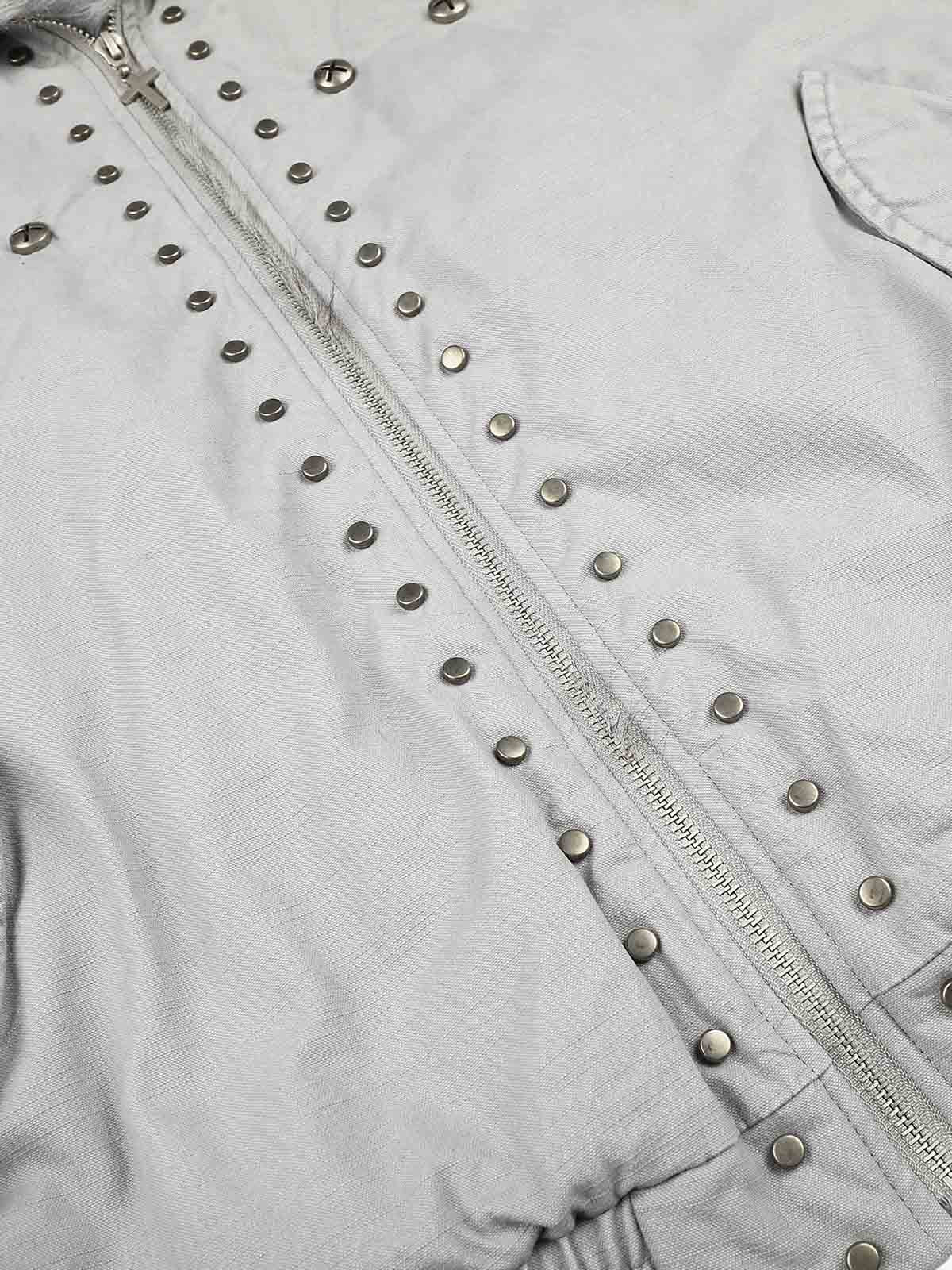 Studded Faux-Fur Collar Bomber Coat; Gray / S, Gray / M, Gray / L, Gray / XL