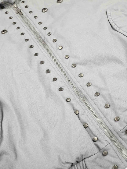 Studded Faux-Fur Collar Bomber Coat; Gray / S, Gray / M, Gray / L, Gray / XL