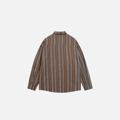 Back view of the brown Fun Stripe Shirt in a gray background