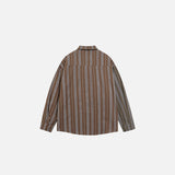 Back view of the brown Fun Stripe Shirt in a gray background