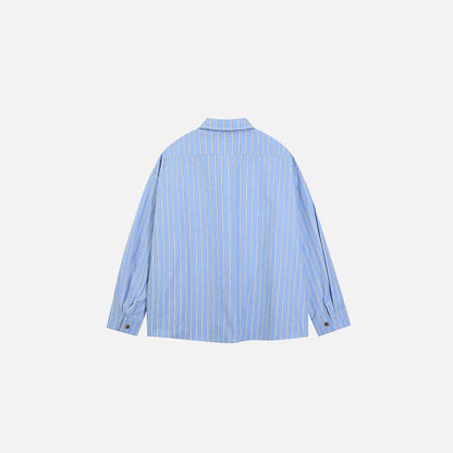 Back view of the blue Office Canine Chic Shirt in a gray background