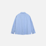Back view of the blue Office Canine Chic Shirt in a gray background