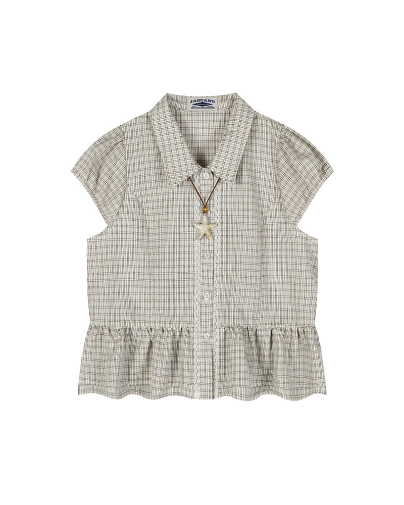 Plaid Peplum Short Sleeve Shirt