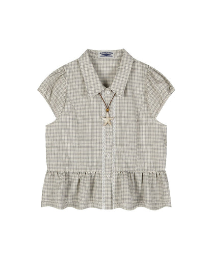 Plaid Peplum Short Sleeve Shirt