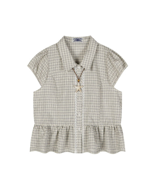 Plaid Peplum Short Sleeve Shirt