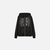 Front view of the black Bone Chill Zip-Up Hoodie in a gray background