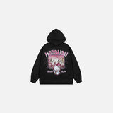 Front view of the black Hello Sweetness Hoodie in a gray background