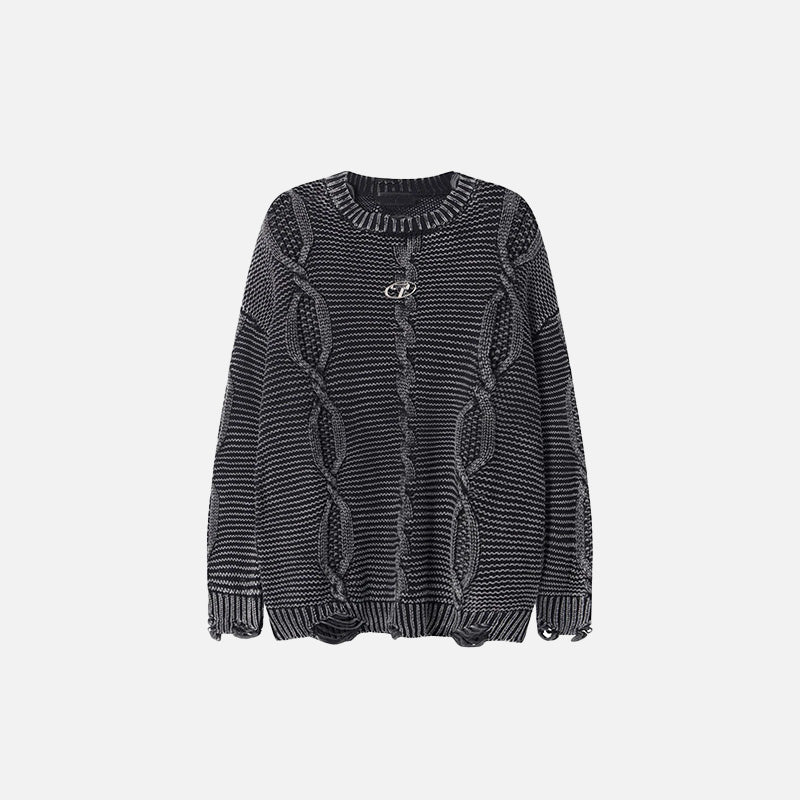 Front view of the black Twisted Cable Knit Sweater in a gray background