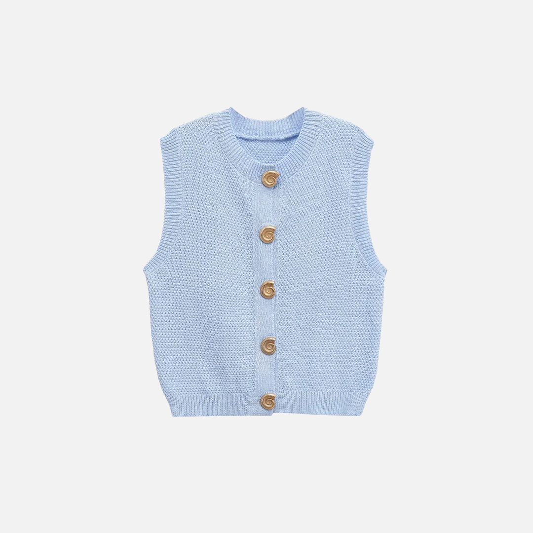 Comfortable Gold Button Sleeveless Knit Cardigan
