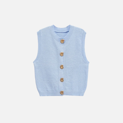Comfortable Gold Button Sleeveless Knit Cardigan