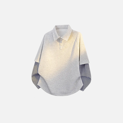 Casual Spring Fake Two Piece Polo Sweatshirt