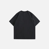 Back view of the black Vintage Loose Pocket T-shirt in a gray background